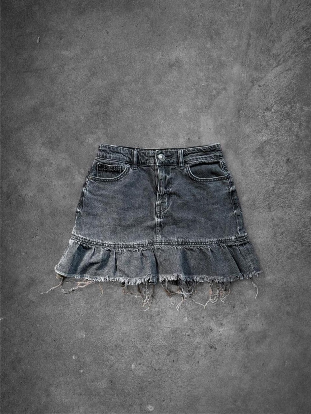 American Eagle Black Ruffle Hem Mini Denim Skirt